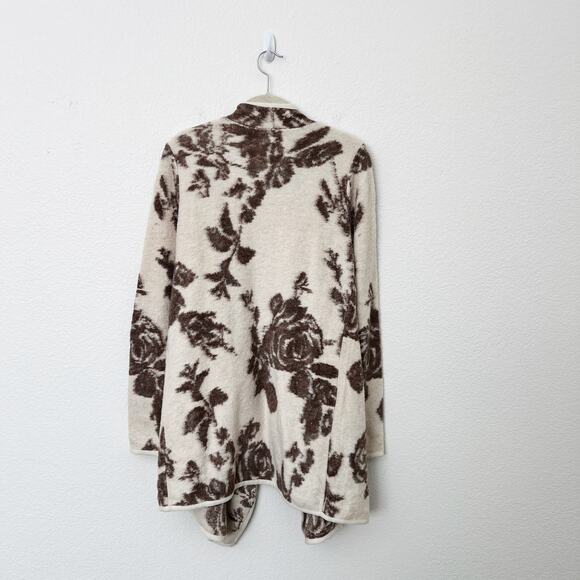 [Lucky Brand] Tan Brown Floral Print Open Front Draped Cardigan Sweater Sz Small - Picture 3 of 11